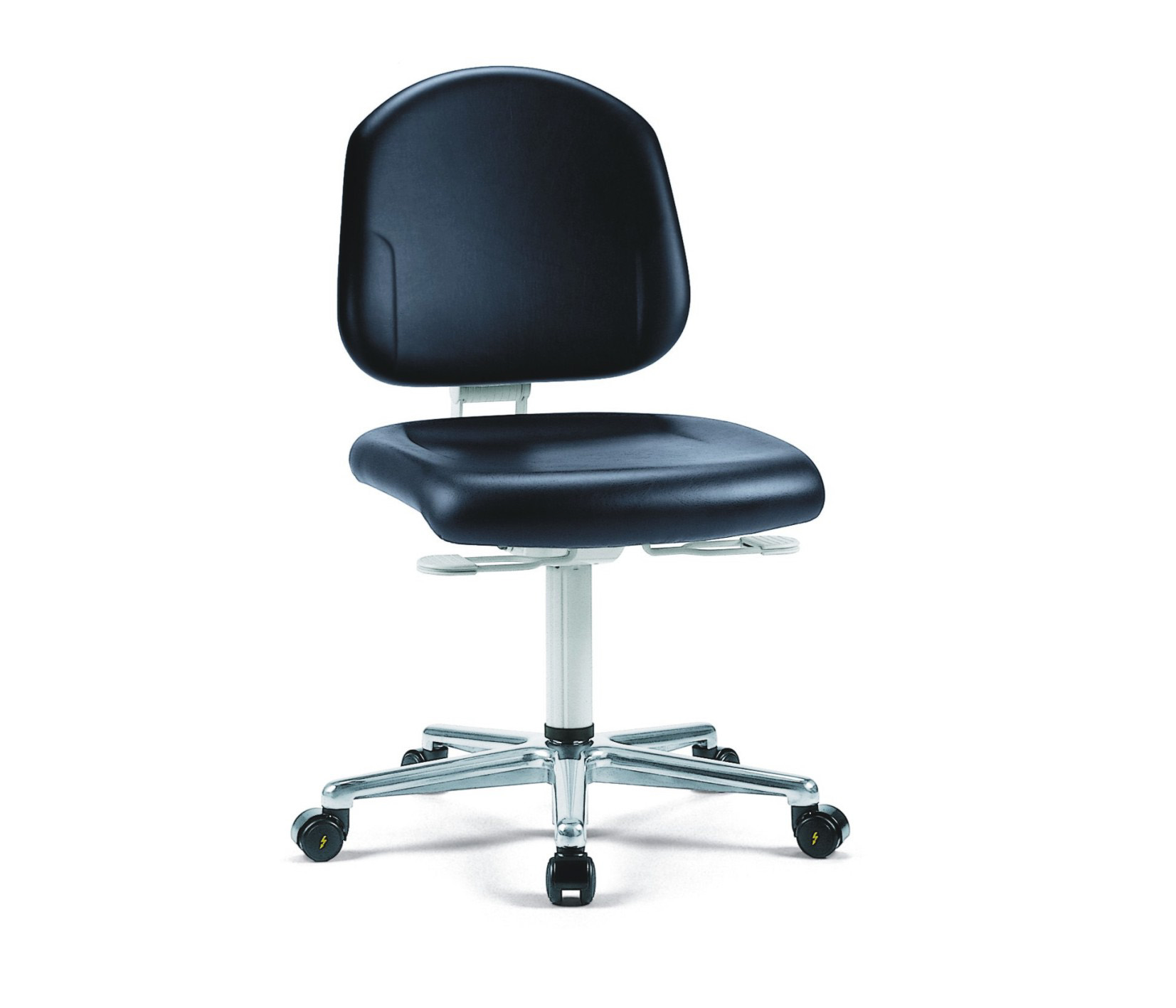 Chaise de salle blanche Plus avec roulettes, dossier bas, classe de salle blanche ISO 3