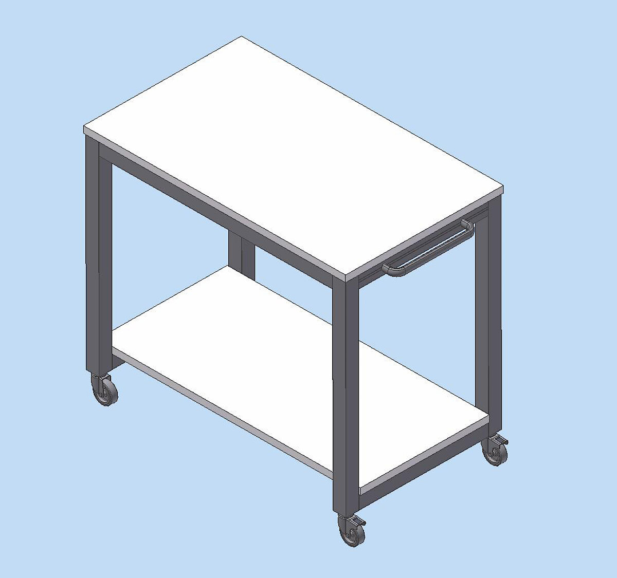 Cleanroom table trolley made of aluminum and melamine with castors