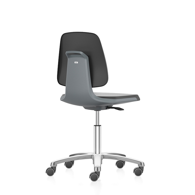 Cleanroom laboratory swivel chair ESD, low with castors, up to cleanroom class ISO 3, GMP compliant, safety class S1 to S3